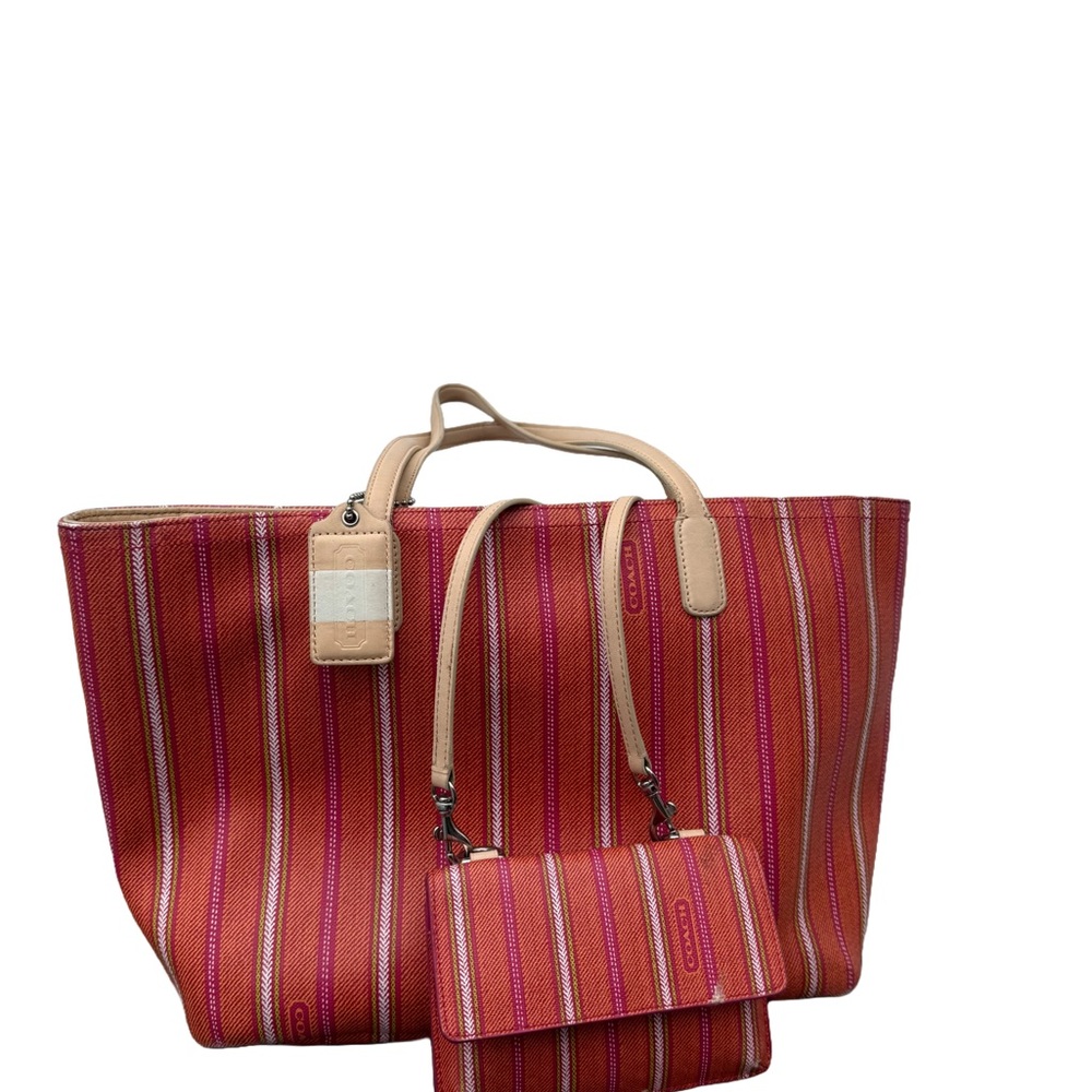 Coach Red and Tan Tote Bag X crossbody wallet (both)